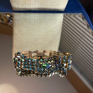Vintage Elegant Blue, Green, and Gold Tone Bracelet